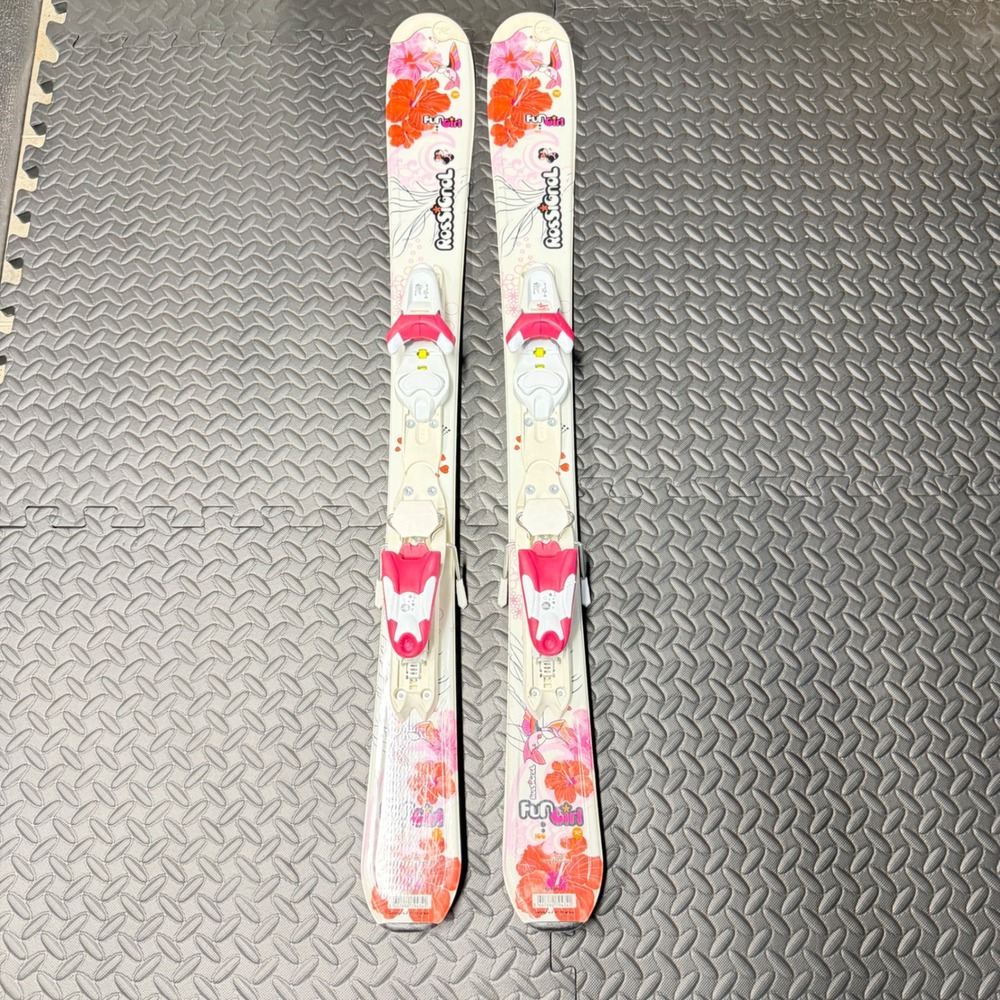 Rossignol Fun Girl Skis Kids Youth 100cm White Floral Downhill Skis Bindings